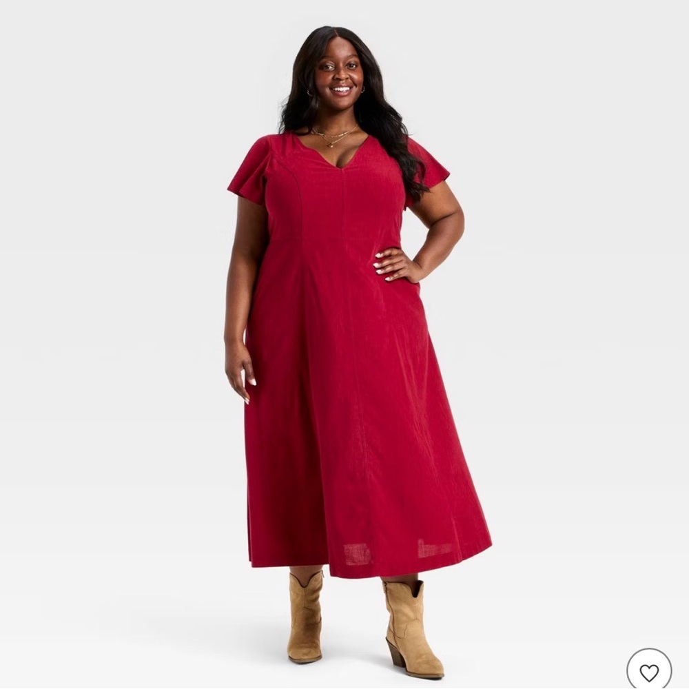 Universal Thread Red Midi Dress with V-Neck
